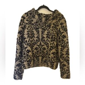 Christian Siriano Soft Black and Tan Cowl Neck Sweater